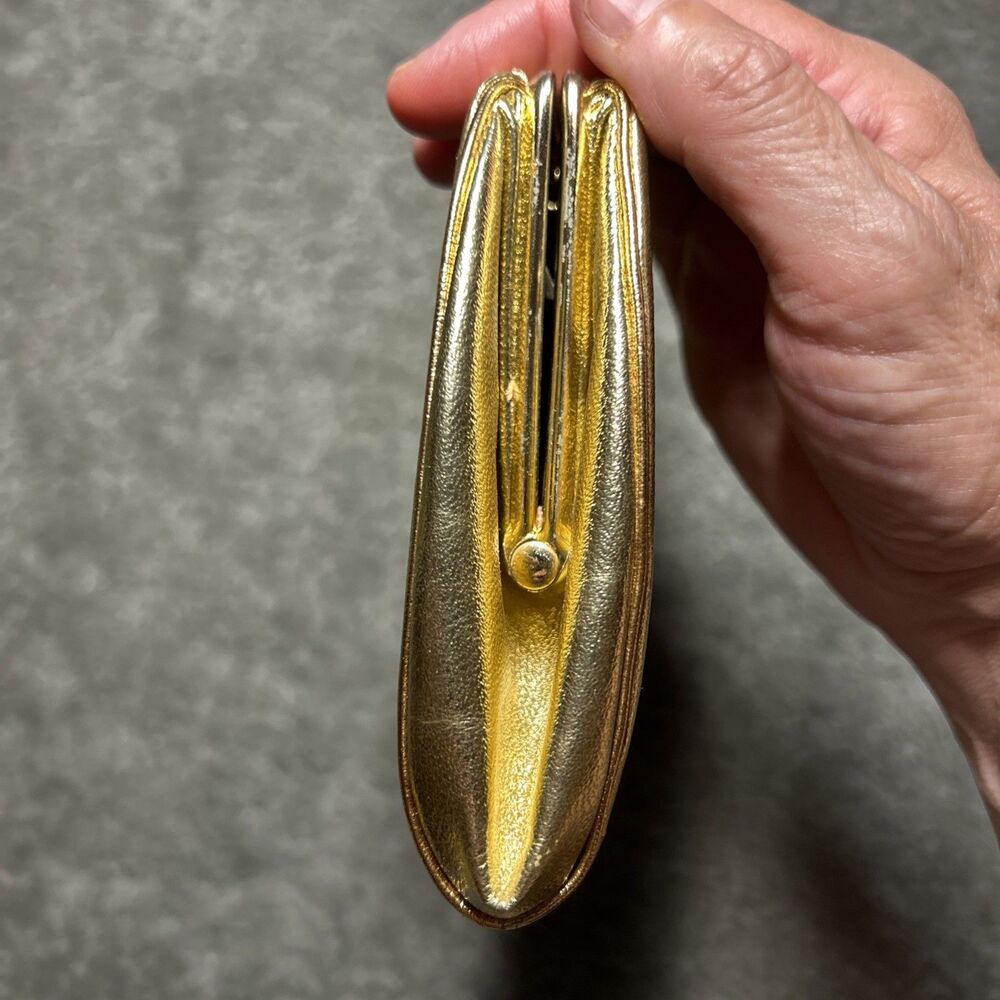 Vintage Gold Metallic Clutch Purse Evening Bag Chain Strap Satin Lined 50’s 60’s - Picture 13 of 16